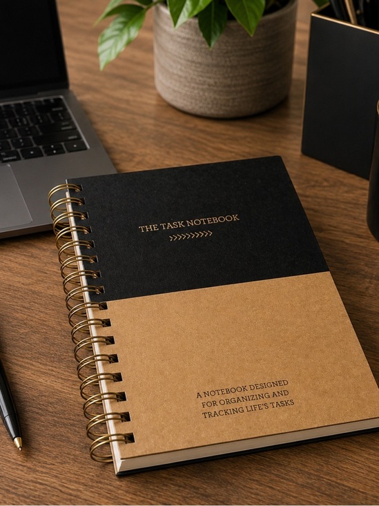 Other - Minimalist Spiral Task Notebook Black Tan | Planner Journal Organizer